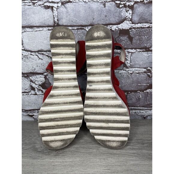 Bournazos Athens Red Suede Leather Ankle Strap Wedge Sandals Women Sz 39EU/8.5US - Picture 9 of 16